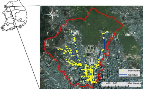 Fig. 1. Study area : Hyoja drainage subbasin in Cheonggyecheon basin, Seoul