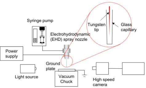 Fig. 1. Experimental set-up of lab-scale electrohydrodynamic (EHD) spray nozzle system.