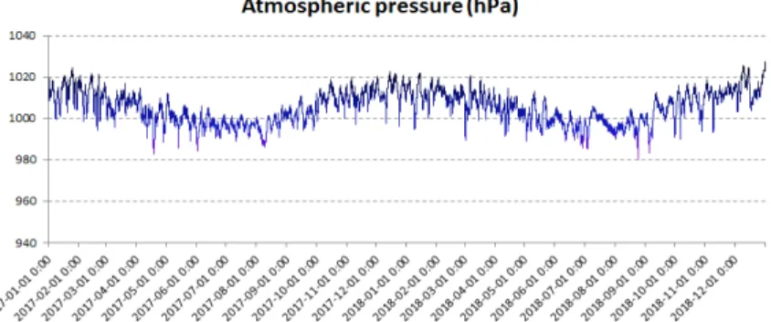 Fig. 4. Hourly atmospheric pressure at the Bukchoonchun weather station 