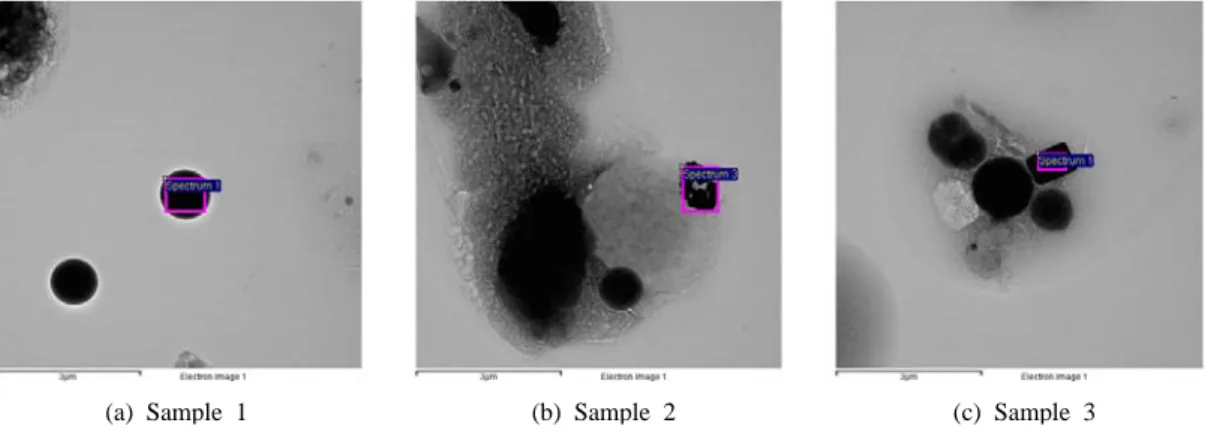 Fig.  4.  PM2.5  samples  at  an  altitude  of  300  m  in  2011.10.23  (a),(b),(c)  TEM  images.