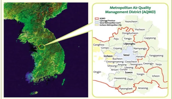 Fig. 1.  The  modeling  domain,  the  Seoul  metropolitan  air  quality  management  district(MOE,  2005).1