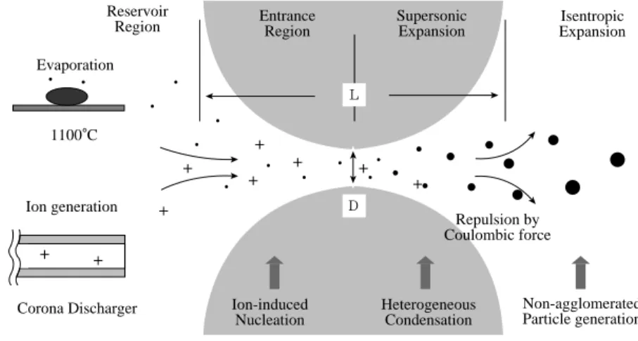 Figure 1. Formation and growth process of particle in supersonic nozzle.