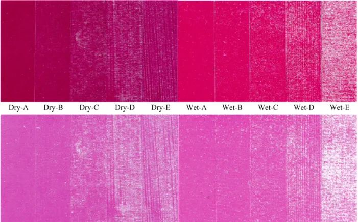 Fig. 12은 RI 테스트용 인쇄기를 이용하여 dry pick  및 wet pick 평가를 실시한 인쇄샘플의 사진이며 Fig. 