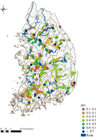 Fig. 5. Baseflow index distribution in korea river