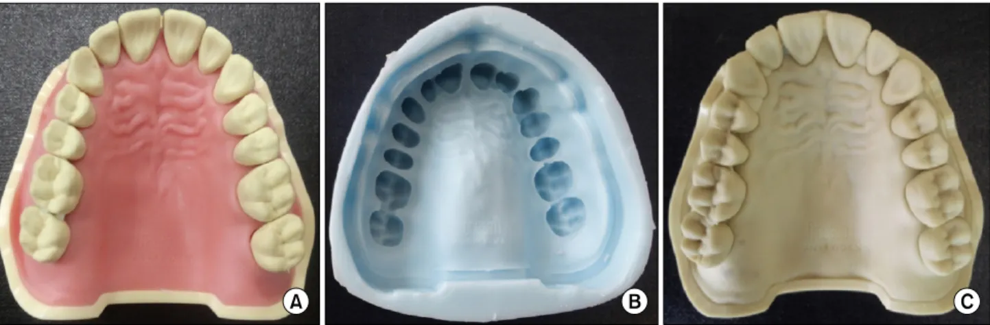 Fig.  1.  Master  model  for  the  experiment.  (A)  Frassaco  model.  (B)  Silicone  mold