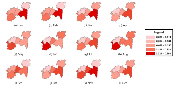 Fig. 6. Groundwater resources management vulnerable index at each month