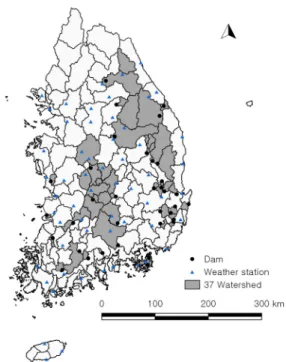 Fig. 1. Location of the 37 watersheds used in this study
