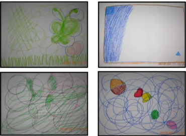 그림 부록3.3회기 :난화그리기 작품예시 4회기  :  우리집은요  -  어린시절  집  그리기(평면도) 1)  준비작업 ①  준비물  :  화지  A4~4절지,  크레파스,  색연필,  연필,  칼라매직 ②  Check-In  :  표정시트지로  지금  기분  나누기 2)  집단활동  소개 ①  프로그램  오리엔테이션  :  자신이  태어나고  자랐던  어린  시절의  집을  그리고  자신만의  비밀장소나  휴식공간,  편안했던  곳  등을  찾아서  