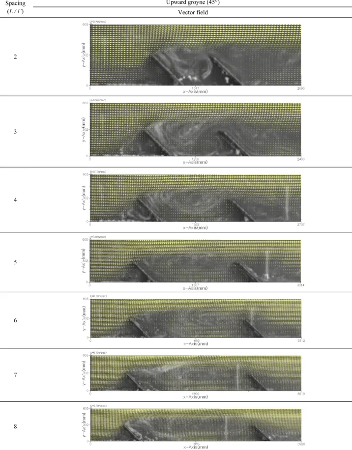 Fig. 6. Velocity vector in groyne field (upward groyne)