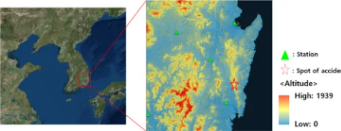 Fig. 1. Locations of the 2014 Mauna Resort accident and the altitude of stations