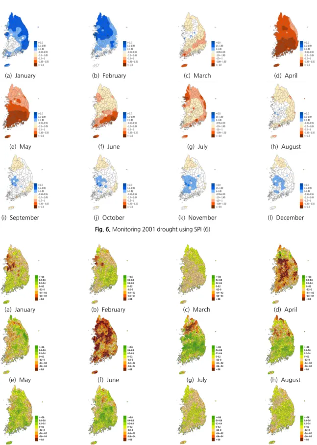 Fig. 6. Monitoring 2001 drought using SPI (6)