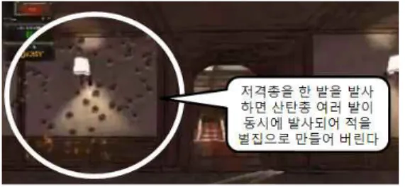 [그림  9]  Weapon  Hack  1 2.4.3 Ammo Hack 탄창을 무한으로 사용할 수 있도록 해주는 핵이 다. 치터는 이 핵을 사용하여 재장전을 하지 않고 총을 연속으로 쏠 수 있게 되기 때문에 일반 유저 보다 게임을 더 유리하게 진행할 수 있다