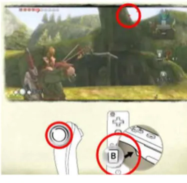 [그림  6]  젤다의  전설-황혼의공주 닌텐도 위(Wii)의 콘텐츠 중 최고로 평가받는 액션RPG 게임인 ‘젤다의 전설-황혼의 공주(이하 젤다-황혼의 공주)’는 체감형 게임 콘텐츠로 스포 츠 장르뿐 아니라 타 장르의 성공 가능성을 알려 주는 대표적인 작품이다