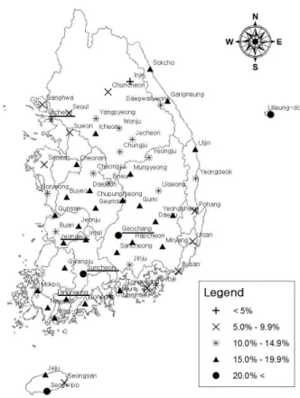 Fig. 1. Frequency of outlier for annual average precipitation