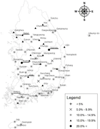 Fig. 3. Frequency of outlier for spring season precipitation