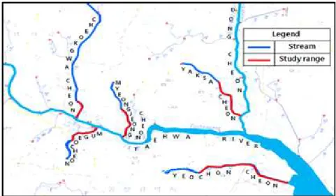 Fig. 1. Map of Selected Streams in Ulsan