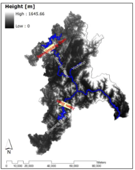 Fig. 4. Location of the Selected River Basin, Including Elevation And River