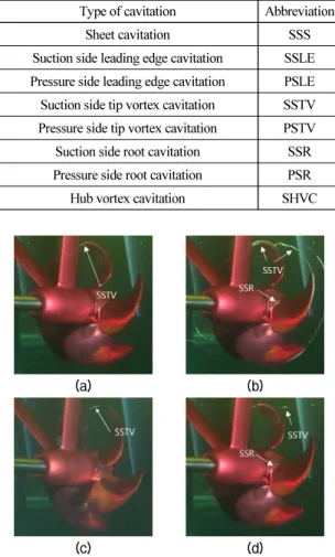 Table 1. Type and name of propeller cavitation.