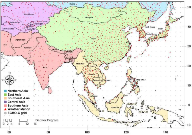 Fig. 1. Study Areas and Location of Weather Stations