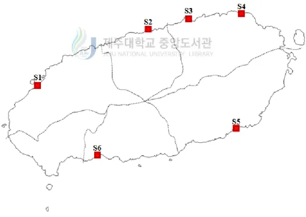 Figure 4. Sand sampling point of Jeju island. 
