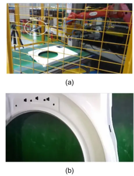 Fig.  8 Image  acquisition  setup  in  a  real  press  line  and  extracted  panel  image