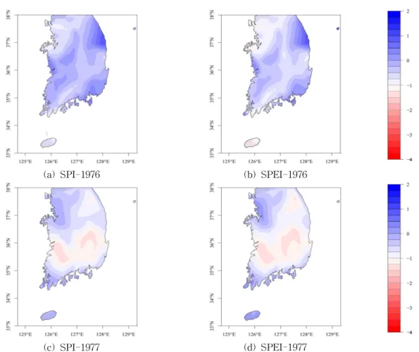 Fig. 2. Spatial Distribution of SPI and SPEI at the Time of Historical Droughts