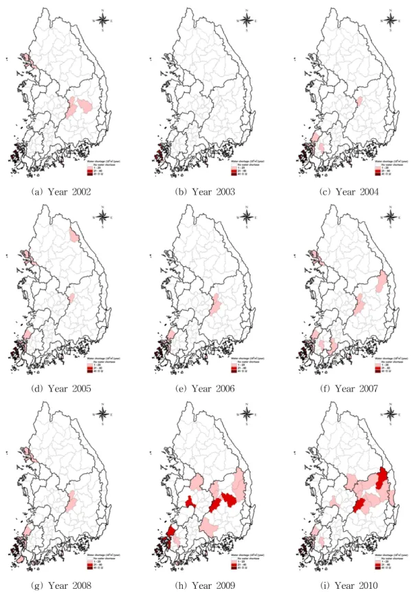 Fig. 9. Spatial Distribution of Water Shortage by Year