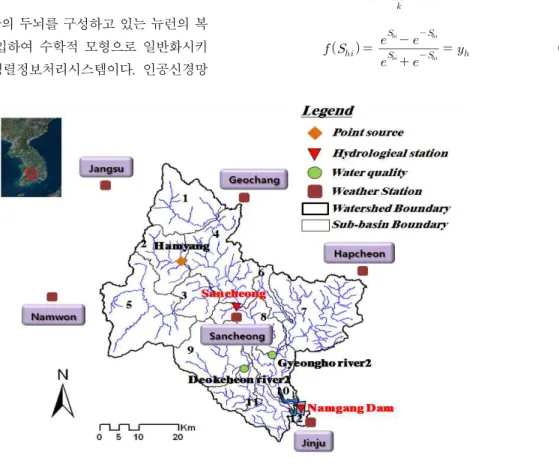 Fig. 1. Location of Study Area과로부터 미래 기상자료를 구축하고 유역모형을 선정하여 미래 기후변화에 따른 유역의 수문학적 거동 변화를전망하고, 각 수문요소 변화에 따른 유출에 미치는 영향을 분석하고자 하였다.2