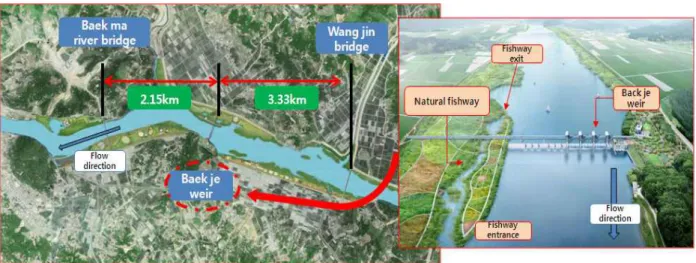 Fig. 1. Baekje Weir Installation Location and Aerial View