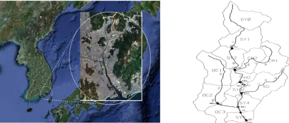 Fig. 2. Hydraulic and Hydrologic Data Development요한 기본 레이어 작성을 위하여 홍수터 분석 수행에 필요한 수리·수문학적 자료의 구축은 주어진 빈도년의 홍수에 의한 범람면적, 깊이 등을 추정하는 것으로 강우분석,유출분석 및 범람해석 등 3가지로 구성된다.본 연구에서는 수영강 전체 유역을 Fig