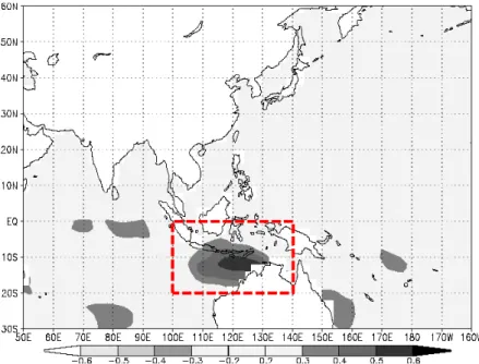 Fig. 1. Spatial Correlation Analysis Between JAS (July-August-September) Rainfall over Nakdong River Basin and Previous Year OND (October-November-December) SSTs