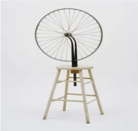 [그림 Ⅱ-6]은 마르셀 뒤샹(Marcel Duchamp)의 작품인 ‘자전거 바퀴(Bicycle wheel)’(1913)이다. 이 작품은 의자 위에 자전거 바퀴가 고정되어 있고 관객이 직 접 바퀴를 돌리게 되어 있다