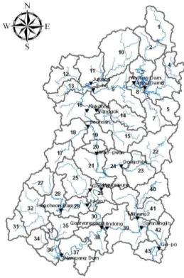 Fig. 5. Sub-basin Boundary and Valid Measurement Site on Nakdong River Basin 유역으로 선정하였다