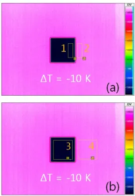 Fig. 3 Infrared thermogram at differential temperature T = -10 K (a) region of interest 1924 pixels and (b) 9999 pixels