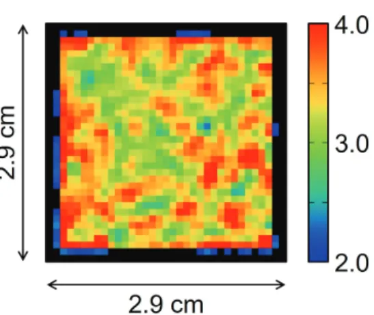 Figure 9. SI-B grain size per pixel by full pattern rietveld fitting analysis. 7. 고찰 및 결론 본 연구의 목적은 고대 전통제철법을 통해 생산된 사 철강괴의 금속학적 특성을 알아보고자 파괴분석 방법과  비파괴분석 방법을 사용하여 분석하여 비교하였다