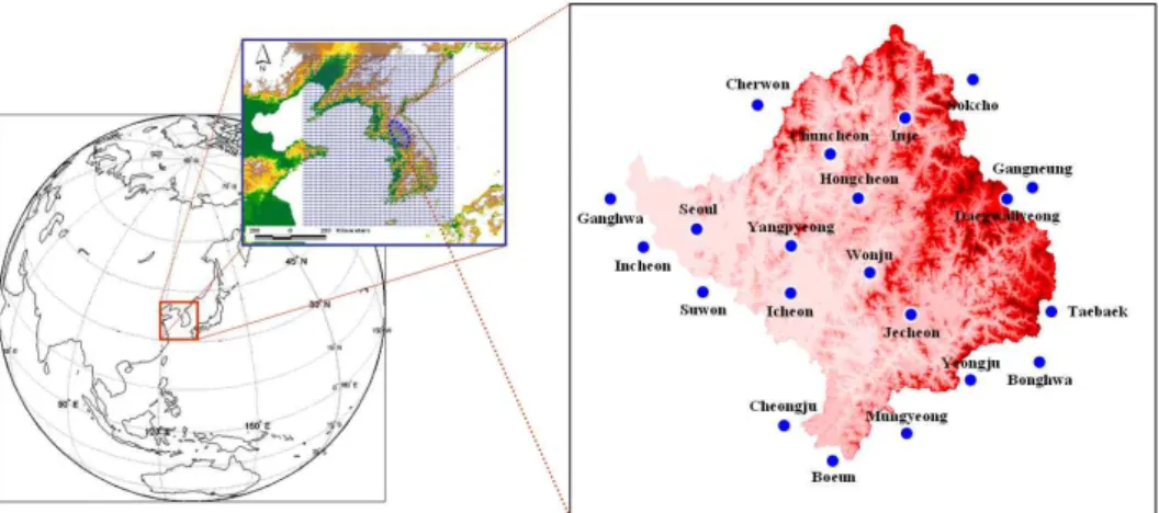 Fig. 3. Locations of the Han River Basin and the Observation Stations