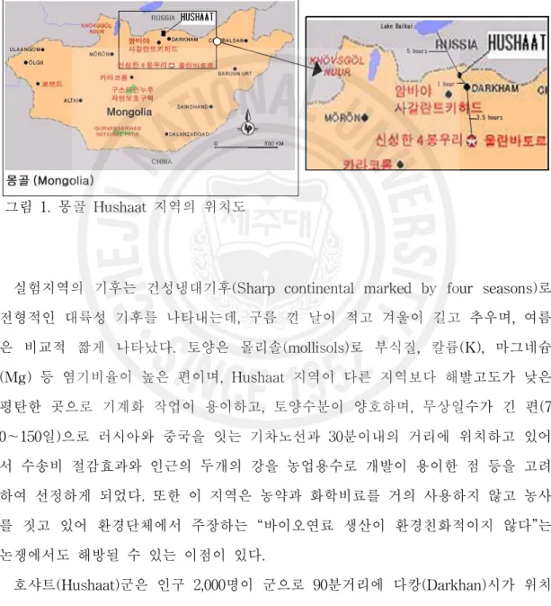그림 1. 몽골 Hushaat 지역의 위치도