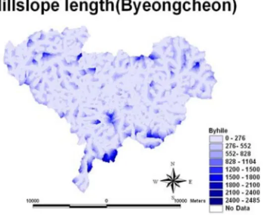 Fig.  4.  The  Grid  Map  of  Hillslope  Length Fig.  5.  The  Grid  Map  of  Channel  Length