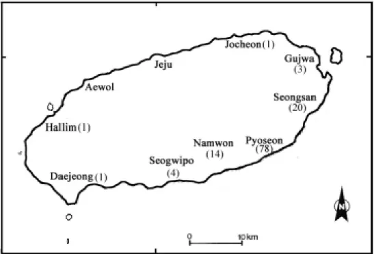 Fig.  3-2.  The  map  of  sampling  area  and  number  of  farms  sample  were  collected.