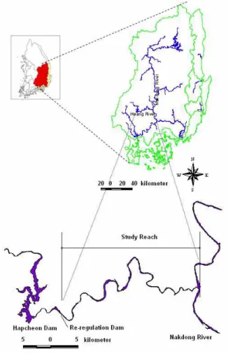Fig. 1. Nakdong River Basin and the Study Reach in Hwang River