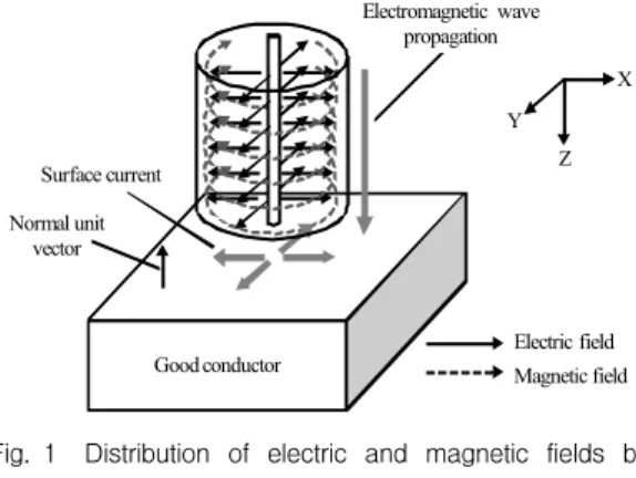 Fig.  1 Distribution  of  electric  and  magnetic  fields  by  the  coaxial  cable  line  sensor