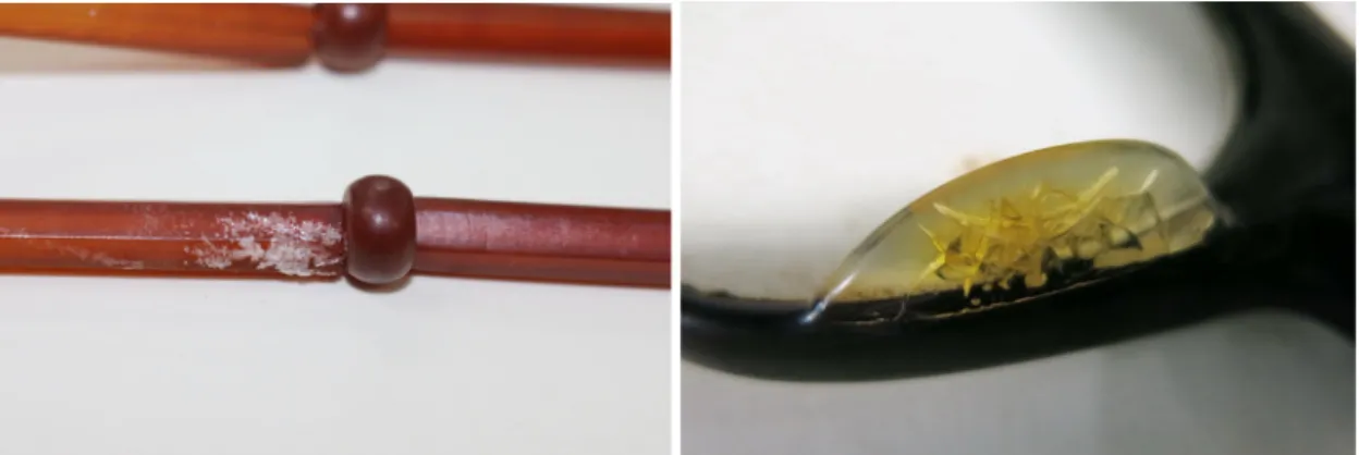 Figure 3. Pipe of hatstring(1608), contamination. Figure 4. Nose pads of eyeglasses(51755), crack.