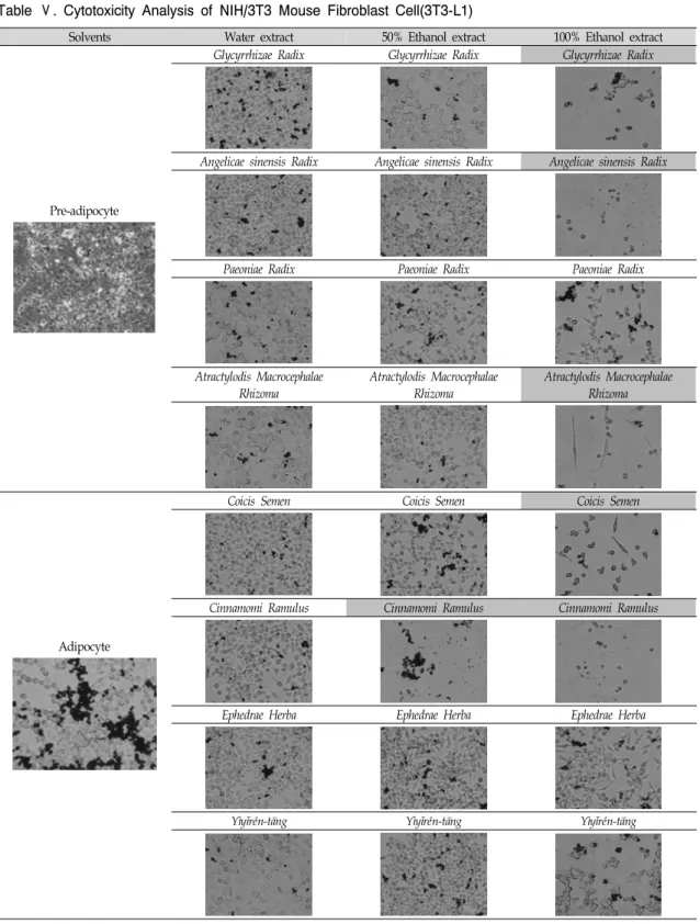 Table  Ⅴ.  Cytotoxicity  Analysis  of  NIH/3T3  Mouse  Fibroblast  Cell(3T3-L1)