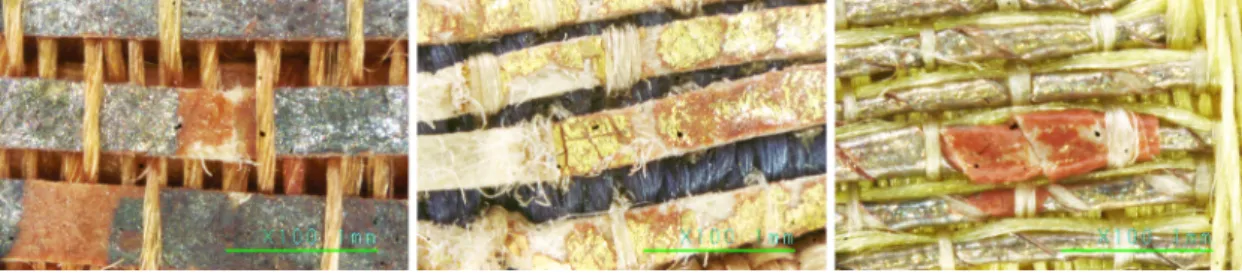 Figure 1. Red Adhesive Layer Observed in Gold Textile. 