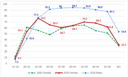 Figure 1. Economic activity participation rate by gender and age.
