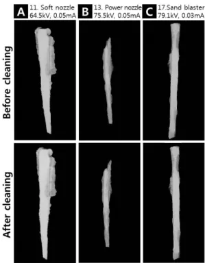 Figure 15. X-ray image of iron artifacts before and after cleaning.