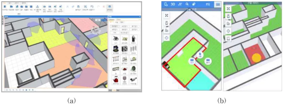 Fig. 8. Mapping screen of equipment and facility. (a) mapping initial screen, (b) equipment mapping complete screen