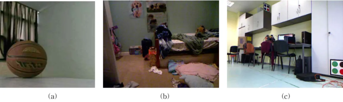 Fig. 7. Simulation pictures. (a) ball, (b) bedroom, and (c) ground.