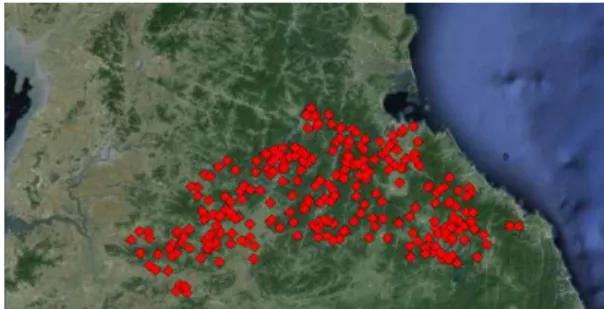 Fig. 3. The middle of the Korean Peninsula with targets.