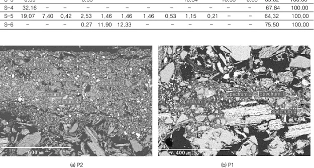 Table 8. Result from major elements analysis of pigments in the P2 layer. 